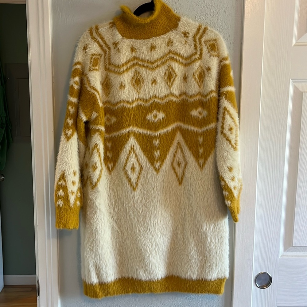 Fuzzy cozy long sweater with turtleneck